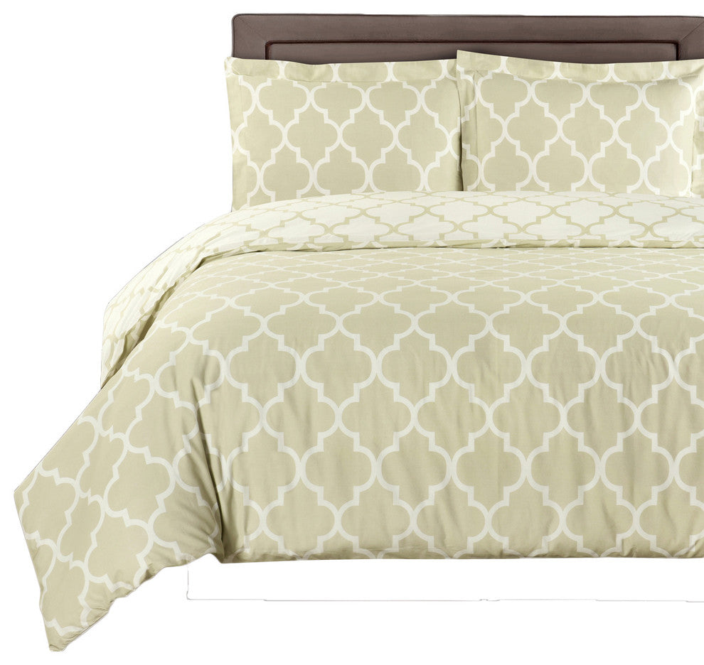 Meridian 100% Cotton Printed 4-Piece Comforter Set, Beige, King/Cal King