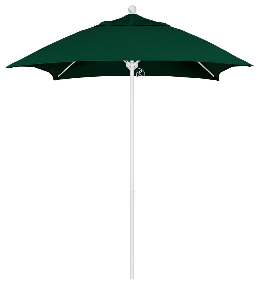 6' Square Matted White Push Lift Fiberglass Rib Aluminum Umbrella, Sunbrella, Forest Green