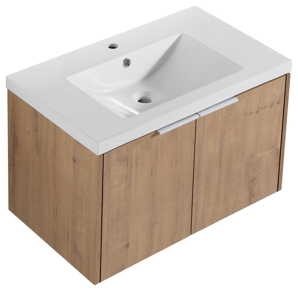 BNK 30" Bathroom Vanity with Resin Sink, Modern Design with Soft Close Doors, Imitative Oak