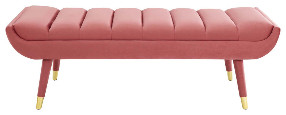 Modern Designer Lounge Club Lobby Accent Chair Bench, Velvet Fabric, Pink