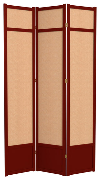 7' Tall Jute Shoji Screen, 3 Panel, Rosewood