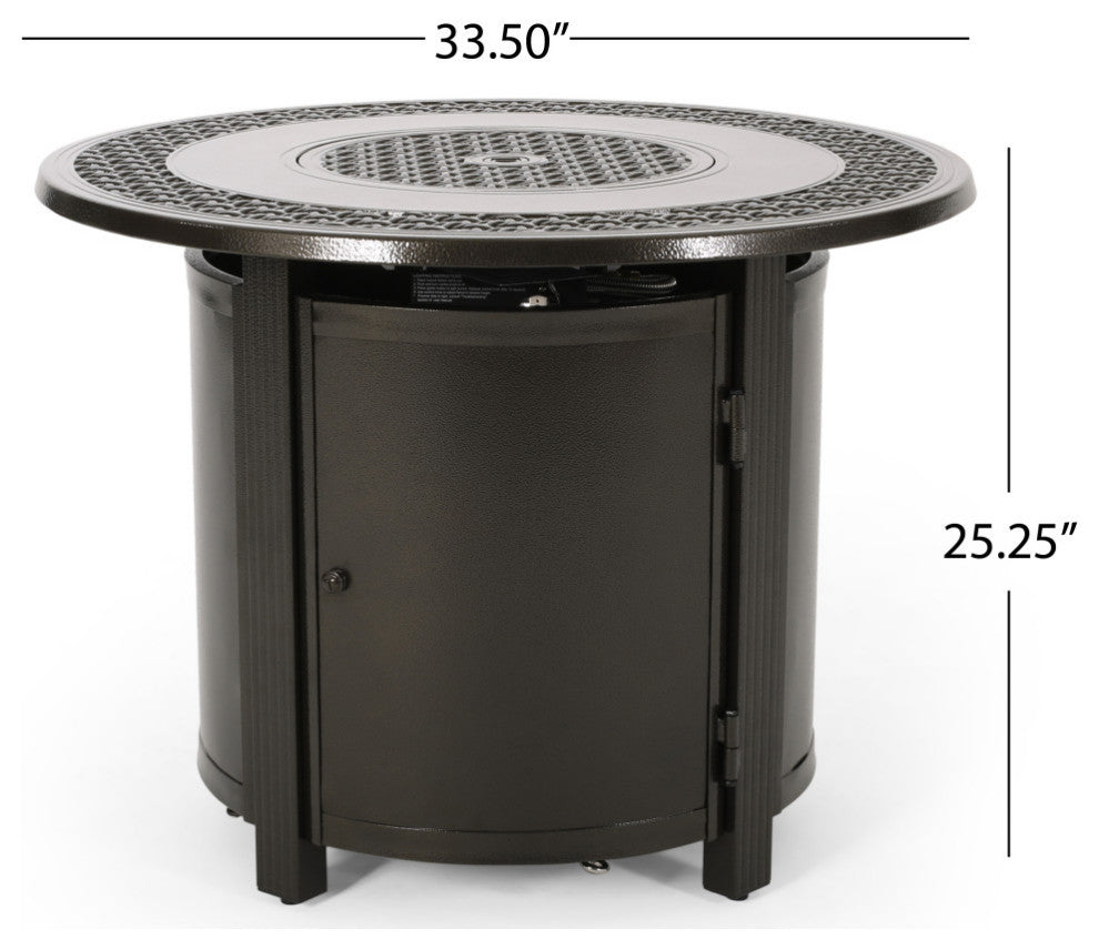 Elisha Outdoor Round Aluminum Fire Pit, Hammered Bronze