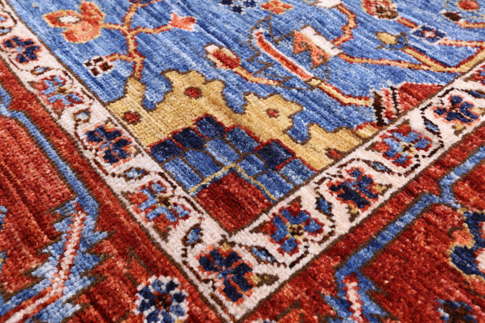 6' 11" X 7' 6" Handmade Square Persian Fine Serapi Wool Rug - Q12904