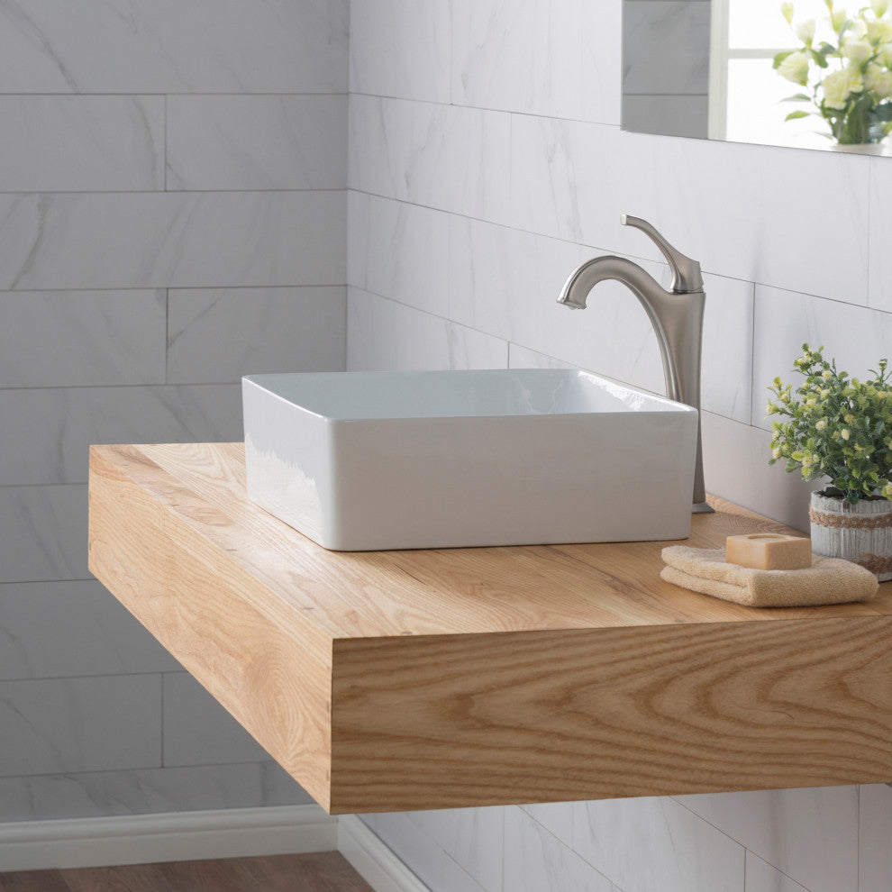 Viva Ceramic Square Vessel Bathroom Sink, White