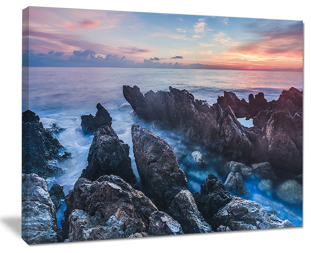 "Blue Sunrise Over Coast of Sicily" Beach Canvas Wall Art, 40"x30"