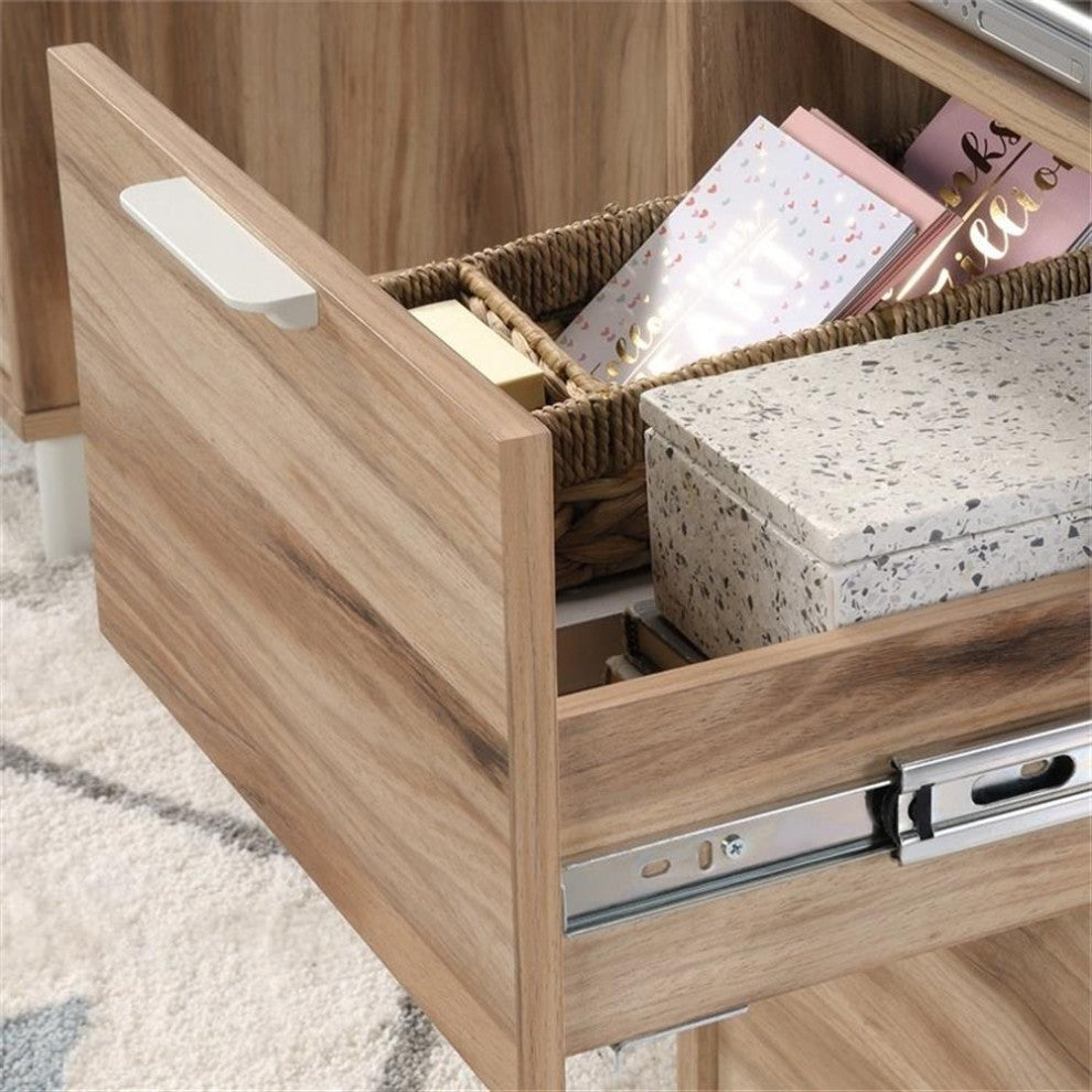 Sauder Portage Park Engineered Wood/Metal Executive Desk in Kiln Acacia/Natural