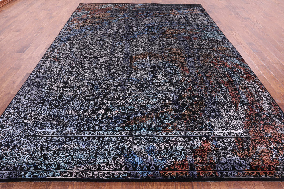 Wool and Silk Modern Handmade Rug 9' 1" X 11' 11" Q8712