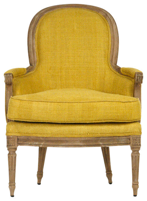 Sebastian Club Chair, Dry Natural Finish, Yellow Raw Silk
