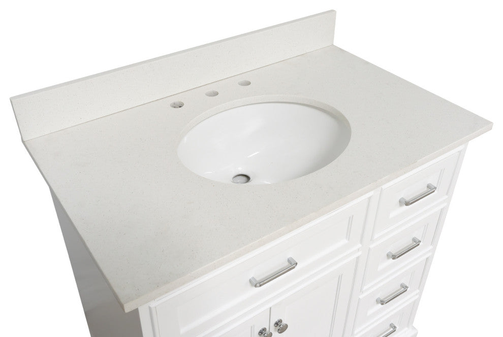 Aria 36" Bathroom Vanity, White, Quartz