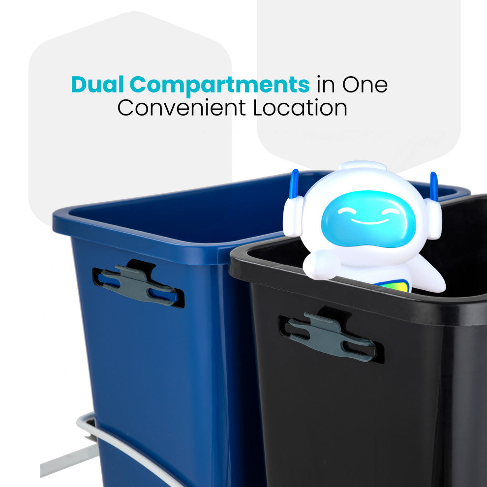 Home Zone Living 15.3 Gallon Pull Out Dual Trash Can for Recycling and Trash