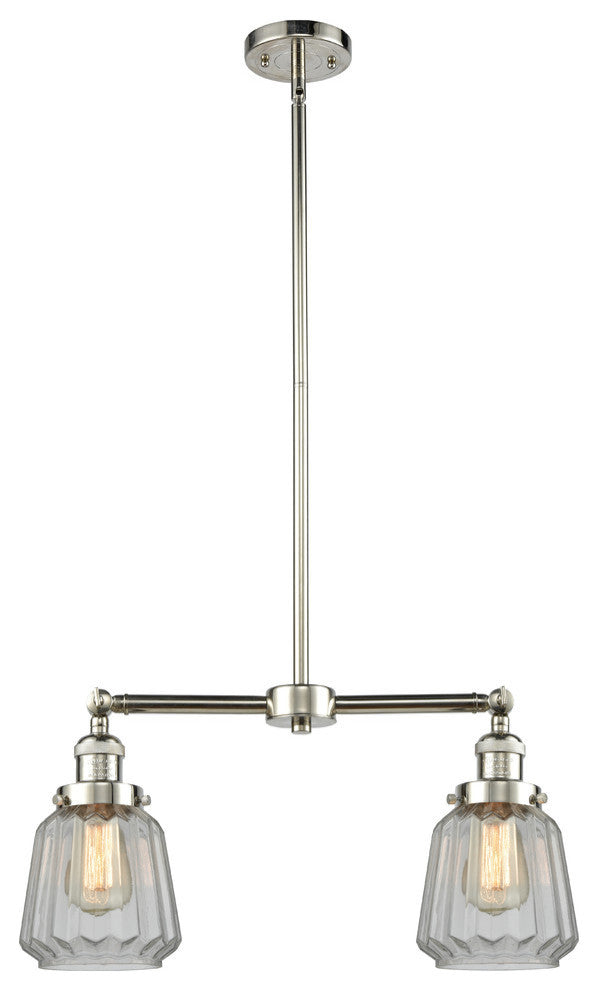 2-Light Small Bell 22" Chandelier, Polished Nickel, Glass: Clear
