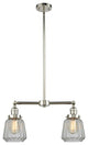 2-Light Small Bell 22" Chandelier, Polished Nickel, Glass: Clear