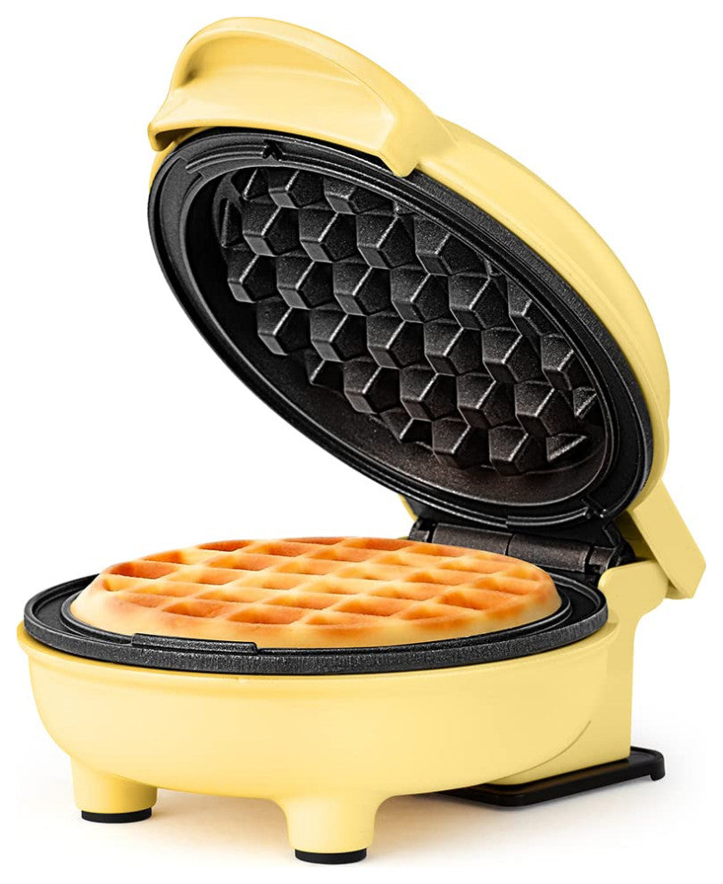Personal Non-Stick Waffle Maker, Black - 4-inch Waffles in Minutes., Yellow