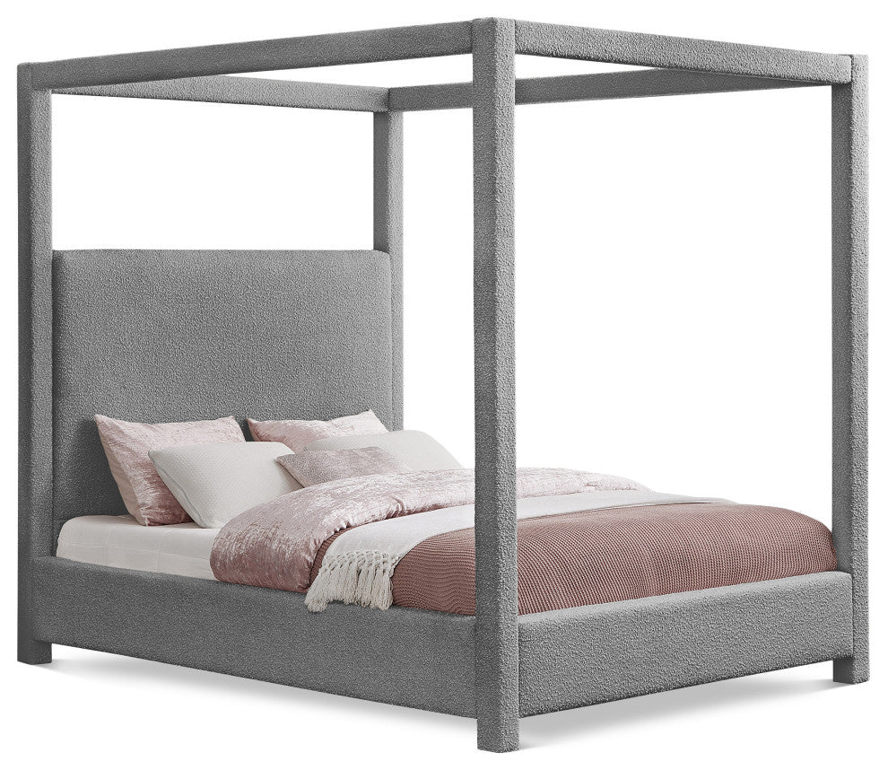 Eden Boucle Fabric Upholstered Bed, Gray, King