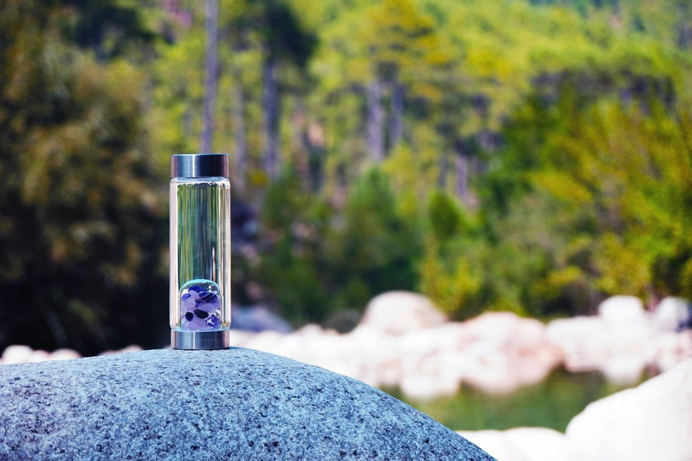 Water Bottle, VitaJuwel ViA Gemwater Bottle, Black Loop Caps, Golden Moments