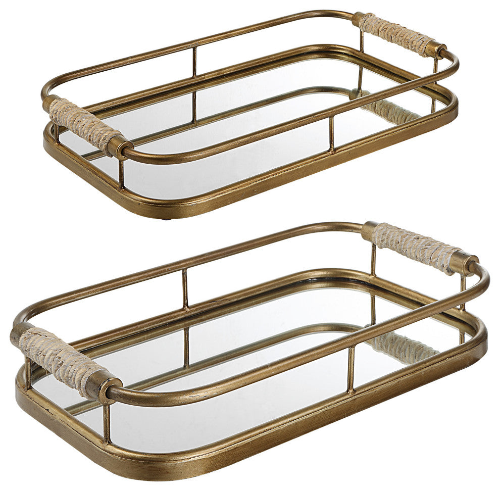 Uttermost 18014 Rosea Brushed Gold Trays, Set of 2