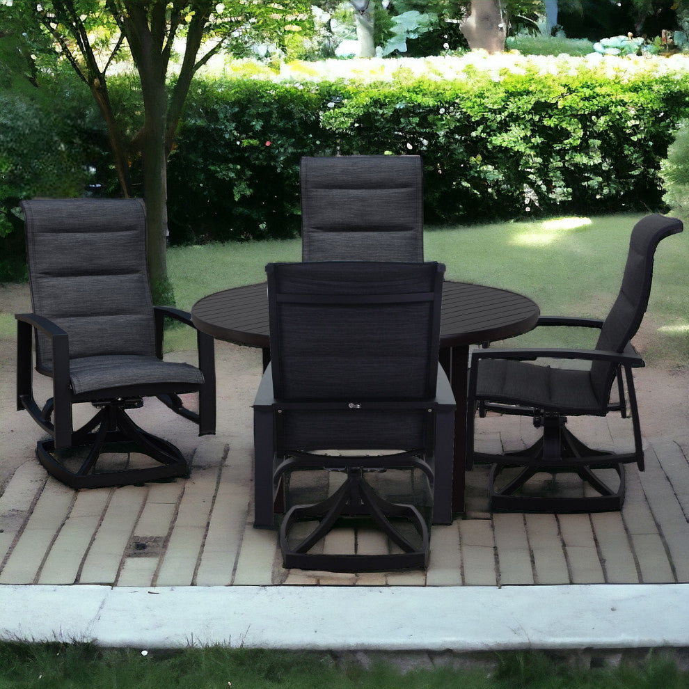 Courtyard Casual Santorini Black 5-Piece Motion 54" Round Padded Dining Set