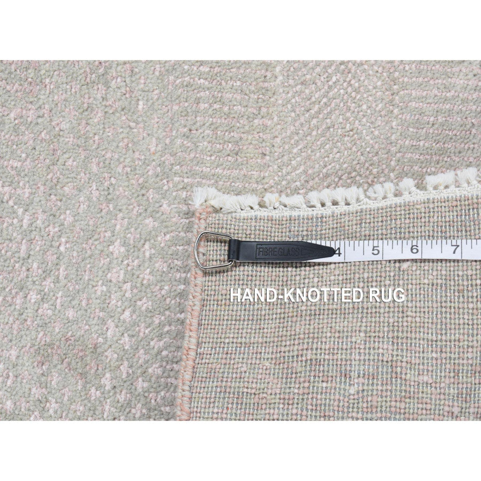 Pink, Grass Design Gabbeh, Wool and Silk, Hand Knotted, Runner Rug, 2'7"x11'3"