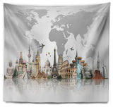 Famous Monuments Across World Wall Tapestry, 39"x32"