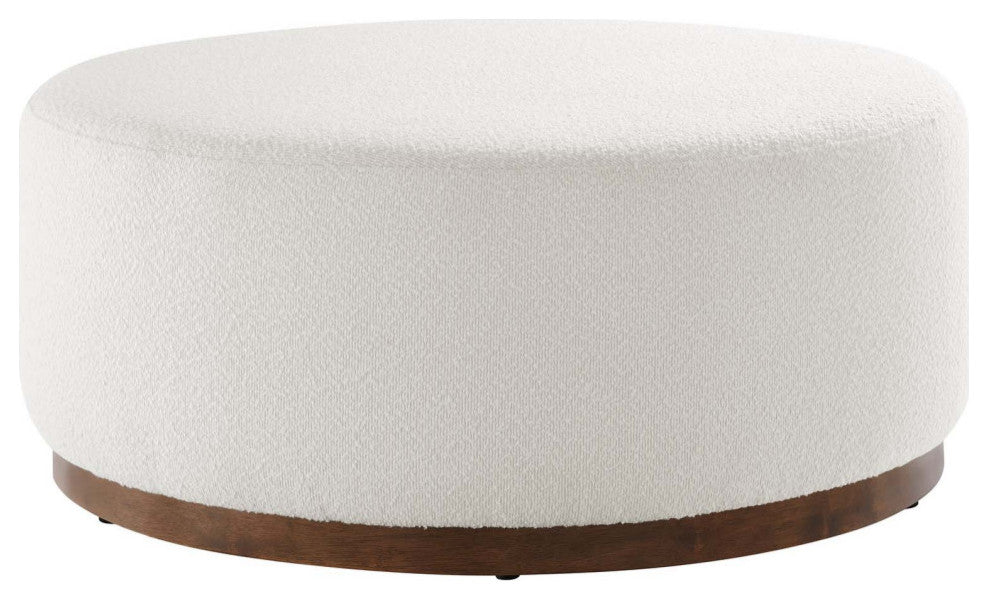 Tilden Large 38" Round Boucle Upholstered Upholstered Ottoman, Cloud Walnut