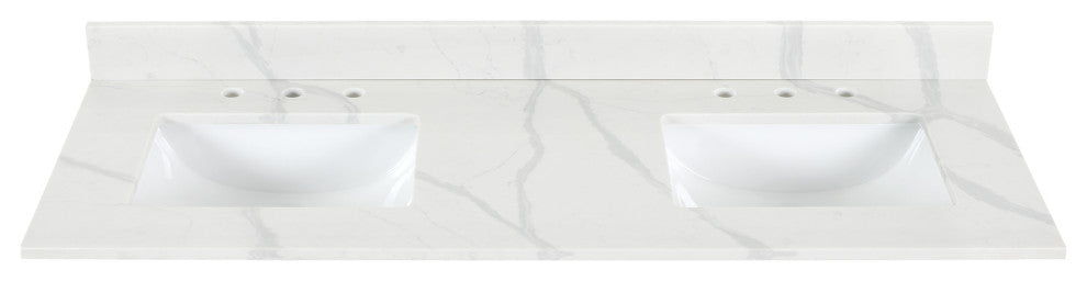 Arbios Quartz Stone Vanity Top in Calacatta White, Calacatta White, 60", 8 Inch Widespread