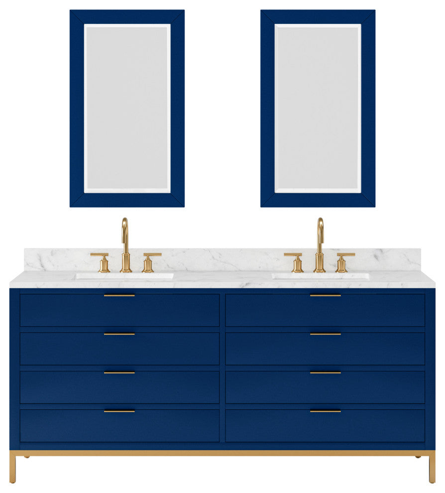Bristol 72" Vanity, Blue With Mirrors and Gooseneck Faucet