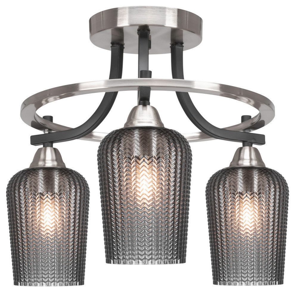 Paramount 3-Light Semi-Flush, Matte Black & Brushed Nickel, 5" Smoke Textured