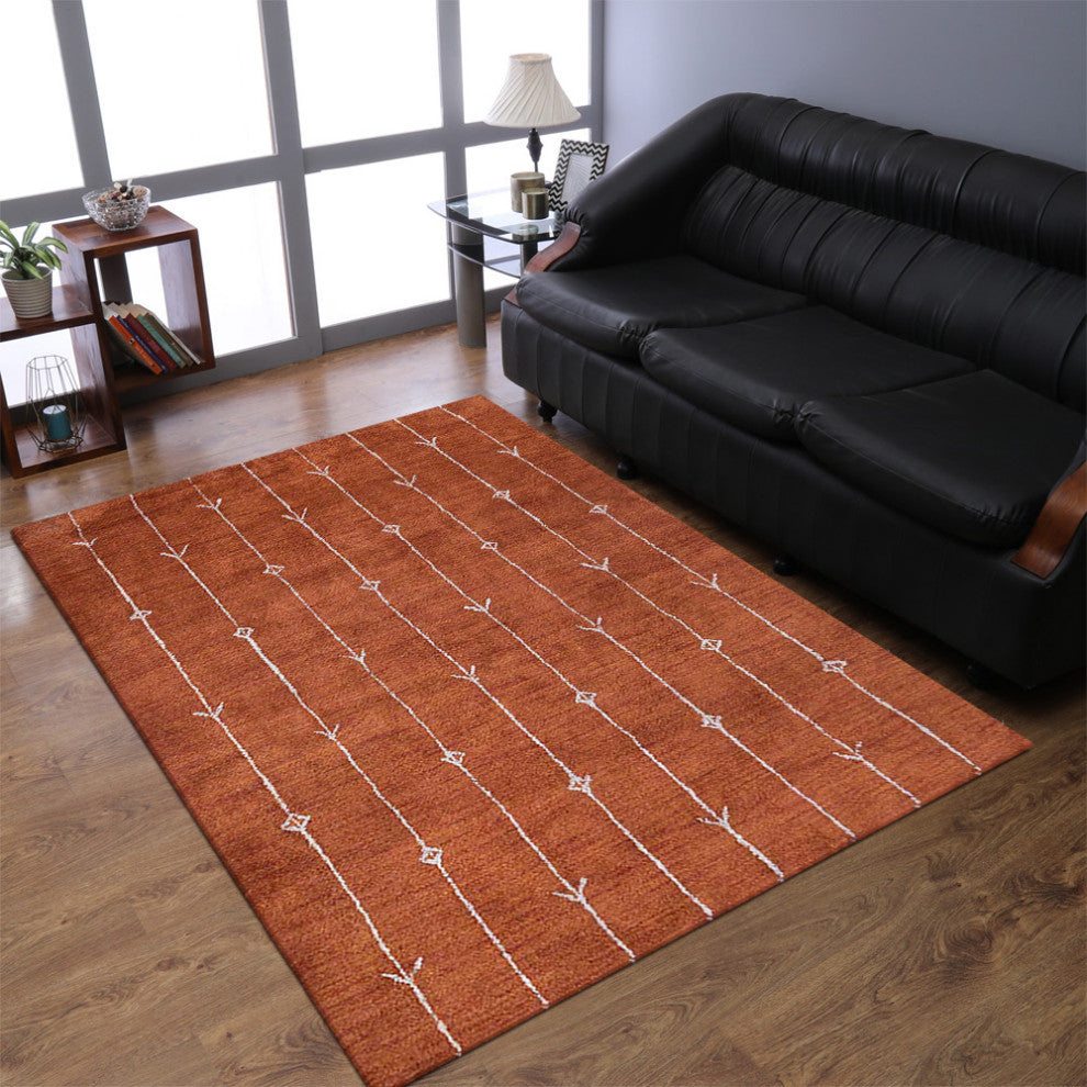 HAND KNOTTED LOOM SILK ECO-FRIENDLY AREA RUG-6'x9',Rectangle,Orange,Contemporary