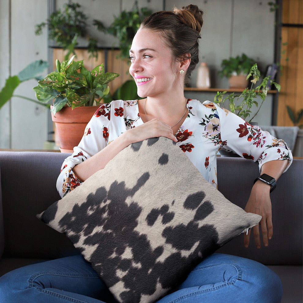 Plutus Black Cowhide Animal Luxury Throw Pillow, 20"x20"