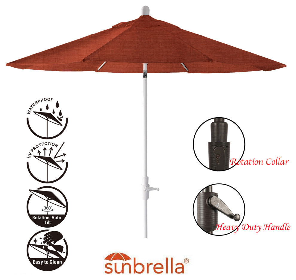 9'' Round 360 Rotating Auto Tilt Umbrella, White, Sunbrella, Terracotta