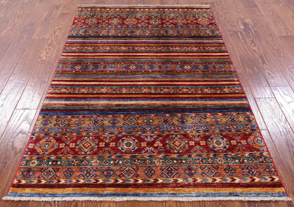 3' 11" X 6' 0" Hand-Knotted Super Kazak Khorjin Wool Rug Q5364