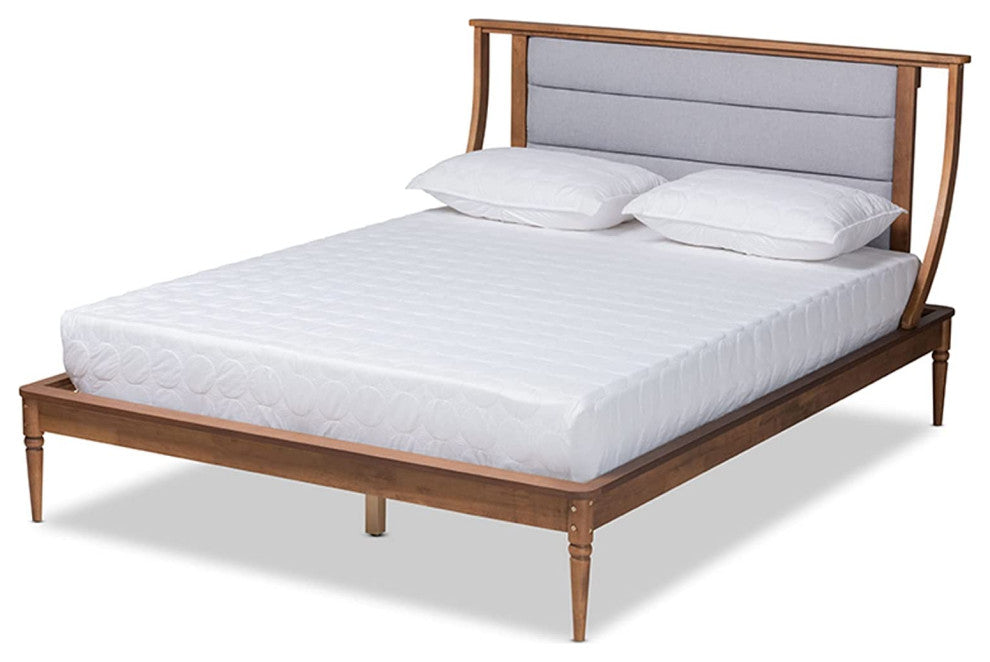 Contemporary Light Grey Fabric Upholstered Wood Full Size Platform Bed