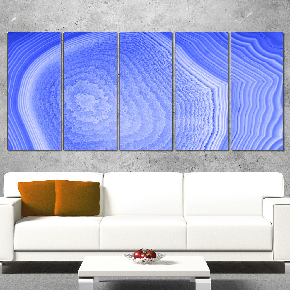 Dark Blue Agate Structure, Abstract Canvas Art Print, 60"x28", 5 Panels