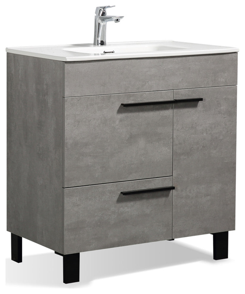Freestanding Bath Vanity Set, Concrete Grey, Integrated Ceramic Sink, 36"