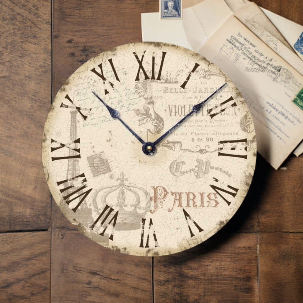 Vintage-Style Paris Clock, 10.5 Inch Diameter