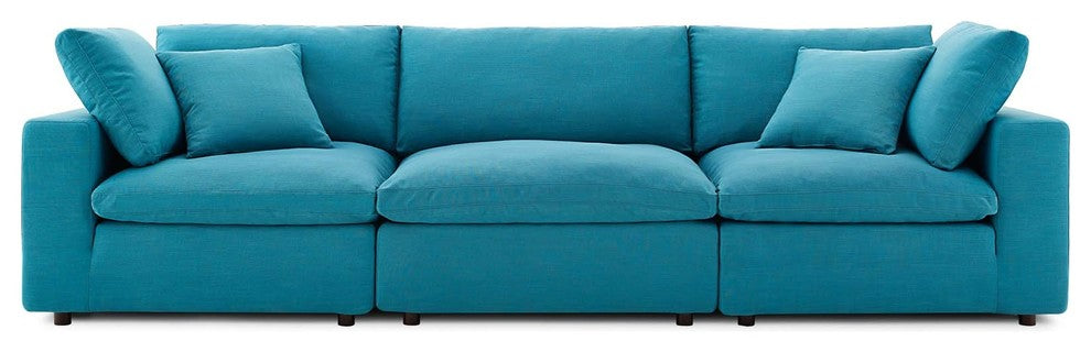 Commix Down Filled Overstuffed 3 Piece Sectional Sofa Set, Teal