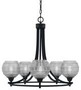 Paramount 5-Light Chandelier, Matte Black, 6" Clear Ribbed Glass