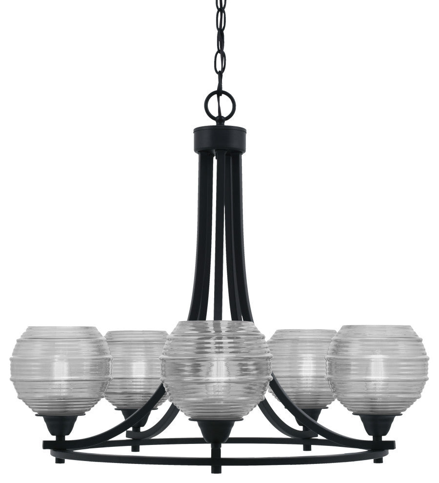 Paramount 5-Light Chandelier, Matte Black, 6" Clear Ribbed Glass