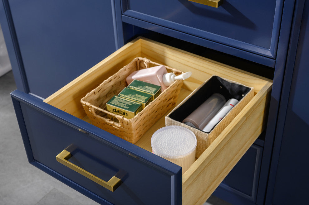 60" Double Sink Vanity Cabinet, Carrara White Top, Blue