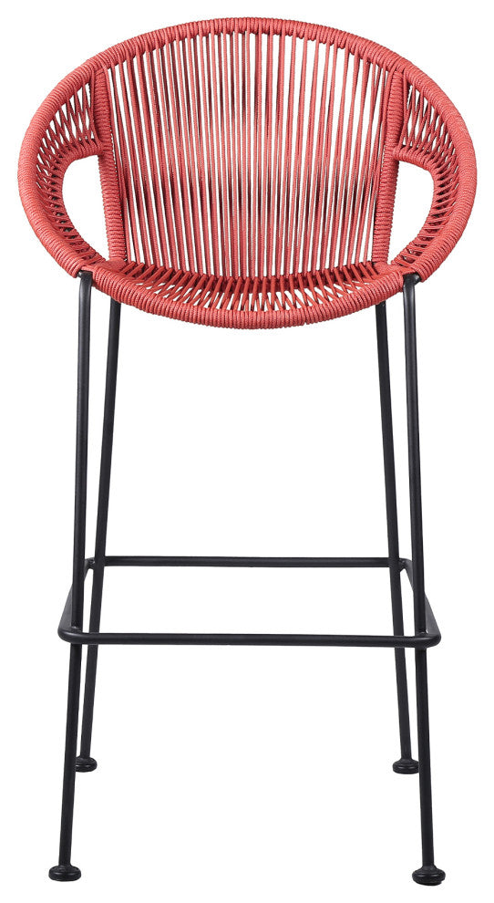 Acapulco 26" Indoor Outdoor Steel Bar Stool with Brick Red Rope