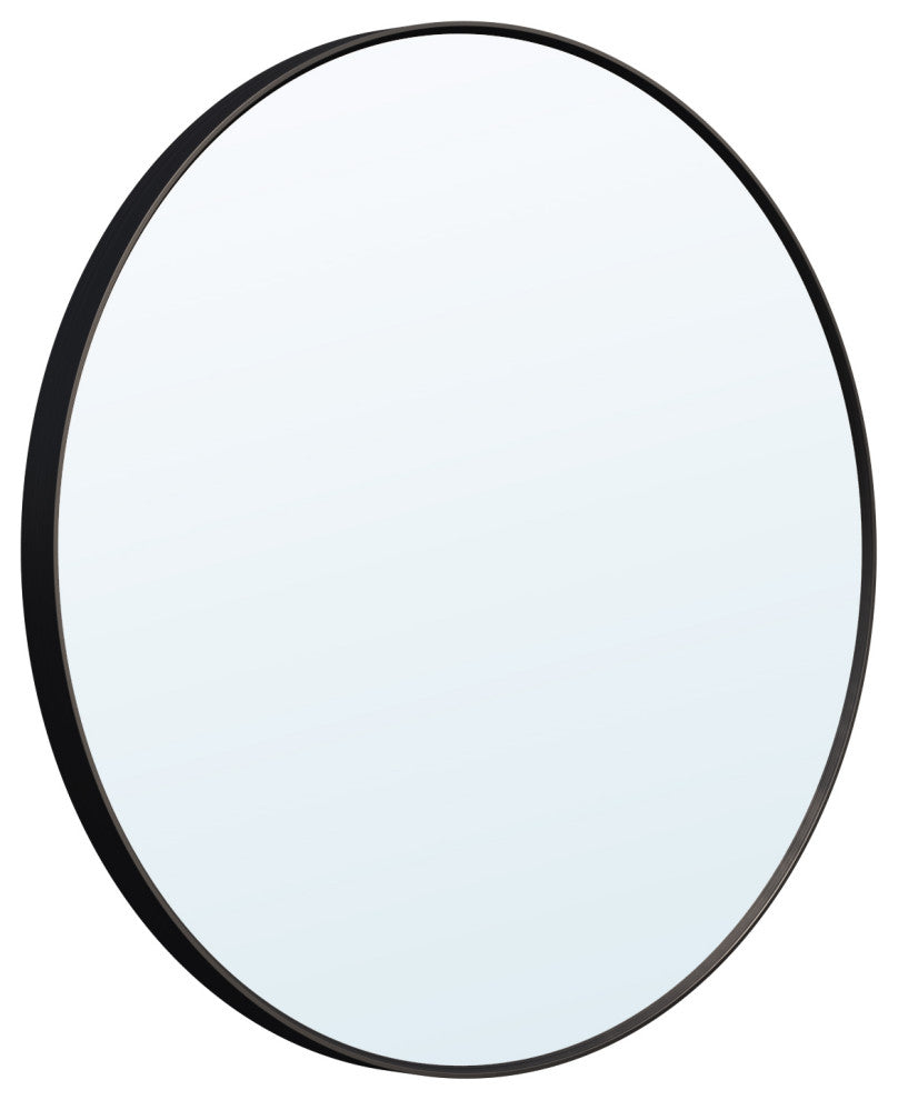 Bella Round Anodized Aluminum Wall Vanity Mirror, 28"x28", Matte Black