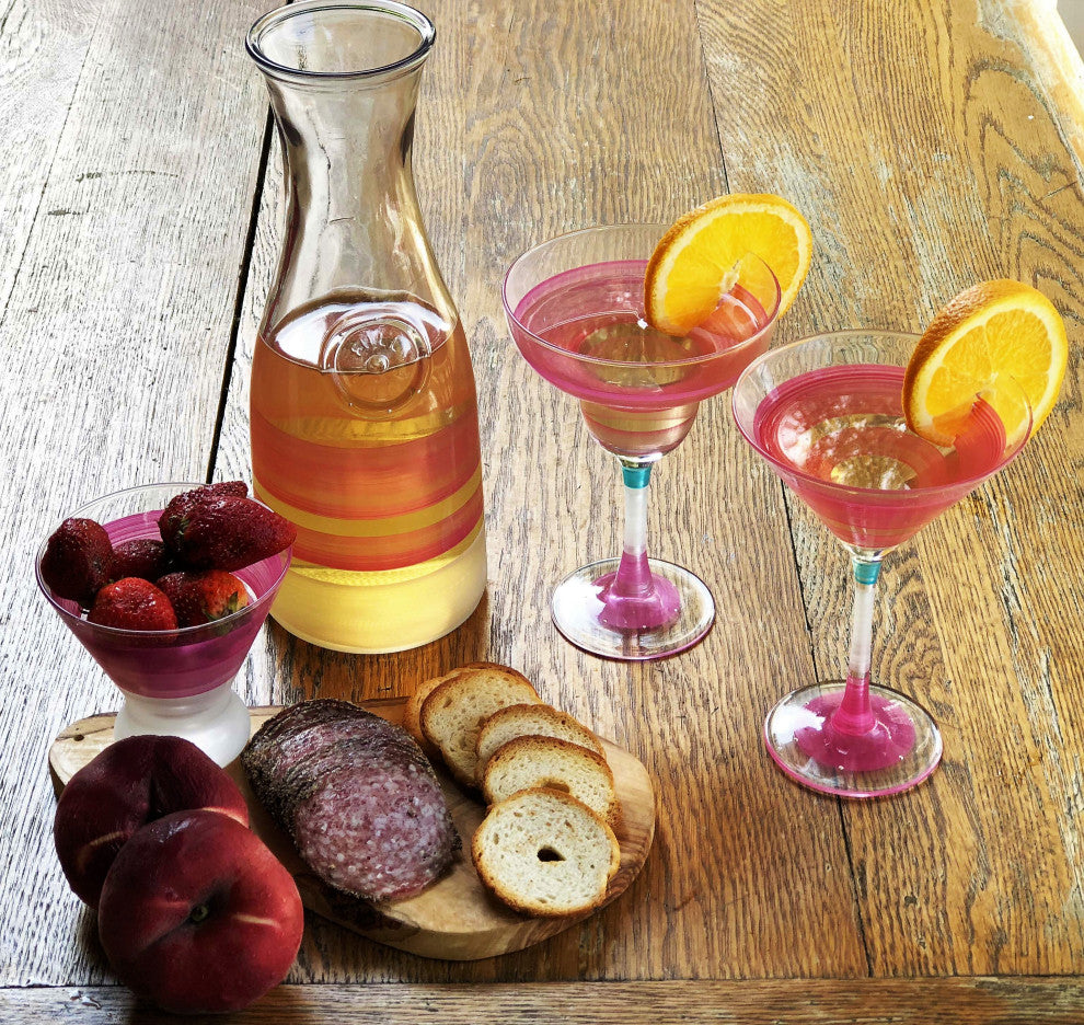 Retro Stripe Pink Martini Glasses, Set of 2