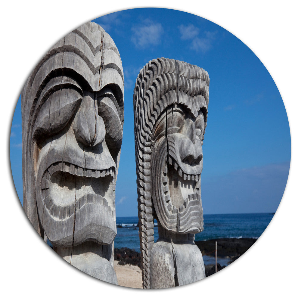 Hawaiian Tiki Gods, Landscape Disc Metal Wall Art, 23"
