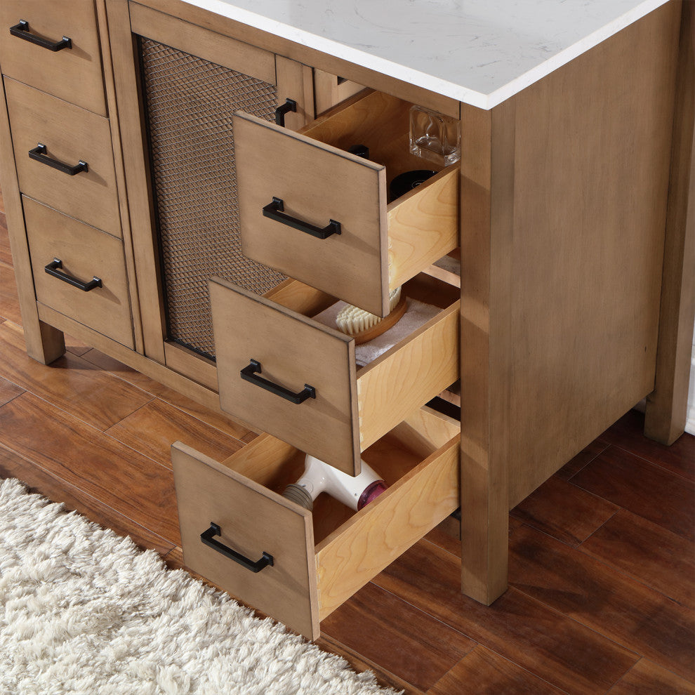 Hadiya Brown Pine Bathroom Vanity Set, 42", Without Mirror