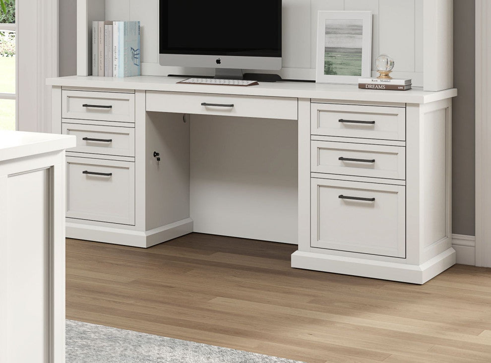 Modern Wood Desk Office Writing Table Credenza Fully Assembled White Finish