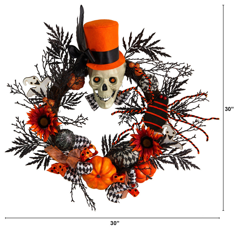 30" Spider and Skull With Top Hat Halloween Wreath