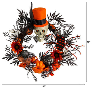 30" Spider and Skull With Top Hat Halloween Wreath