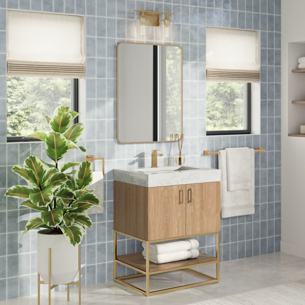 Bahia Bath Vanity, Oak, 24", Brushed Gold Hardware, Single, Freestanding