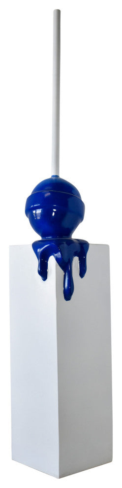 Blue Lollipop Mounted on A White Pedestal Resin Statue Size: 10" x 10" x 59"H
