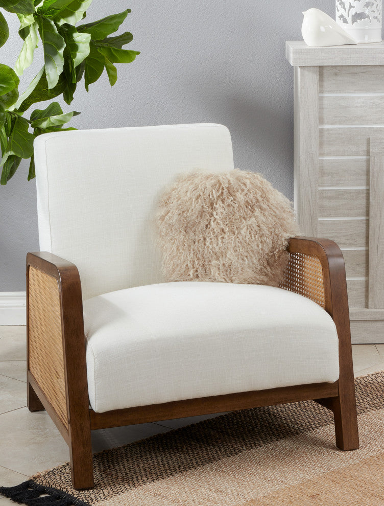 Mongolian Lamb Fur Poly Filled Throw Pillow, Oyster, 13"x13"
